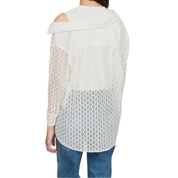 Maje Lalina Asymmetric Lace Top Trompe Oeil Blanc - Picture 2 of 9